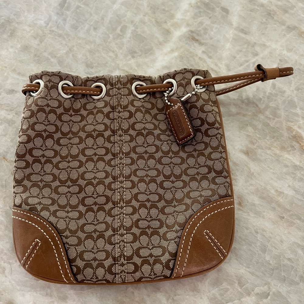 LAST CHANCE - Coach Brown Signature Drawstring Bag